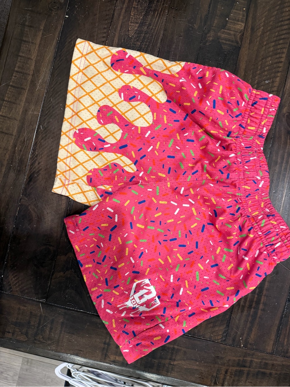 Kids Bright Pink Sprinkle Shorts with Ice Cream Cone Print